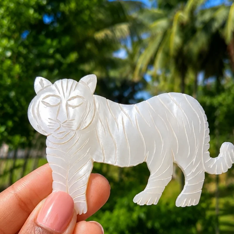 Hand-carved Tiger Shape Mother of Pearl Shell for crafts and jewelry