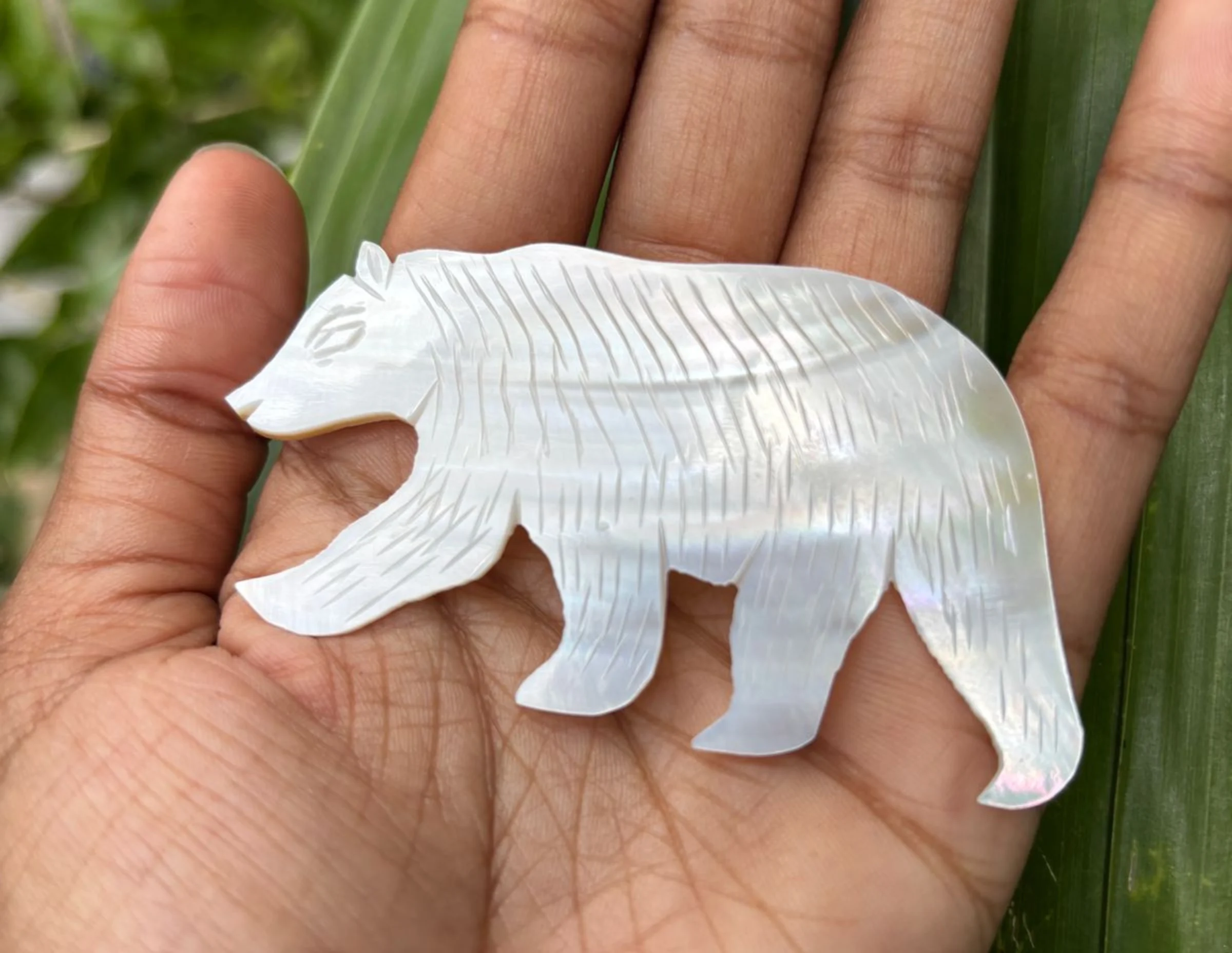 Bear Shape Mother of Pearl Shell – Carved MOP Shell for Crafts & Jewelry