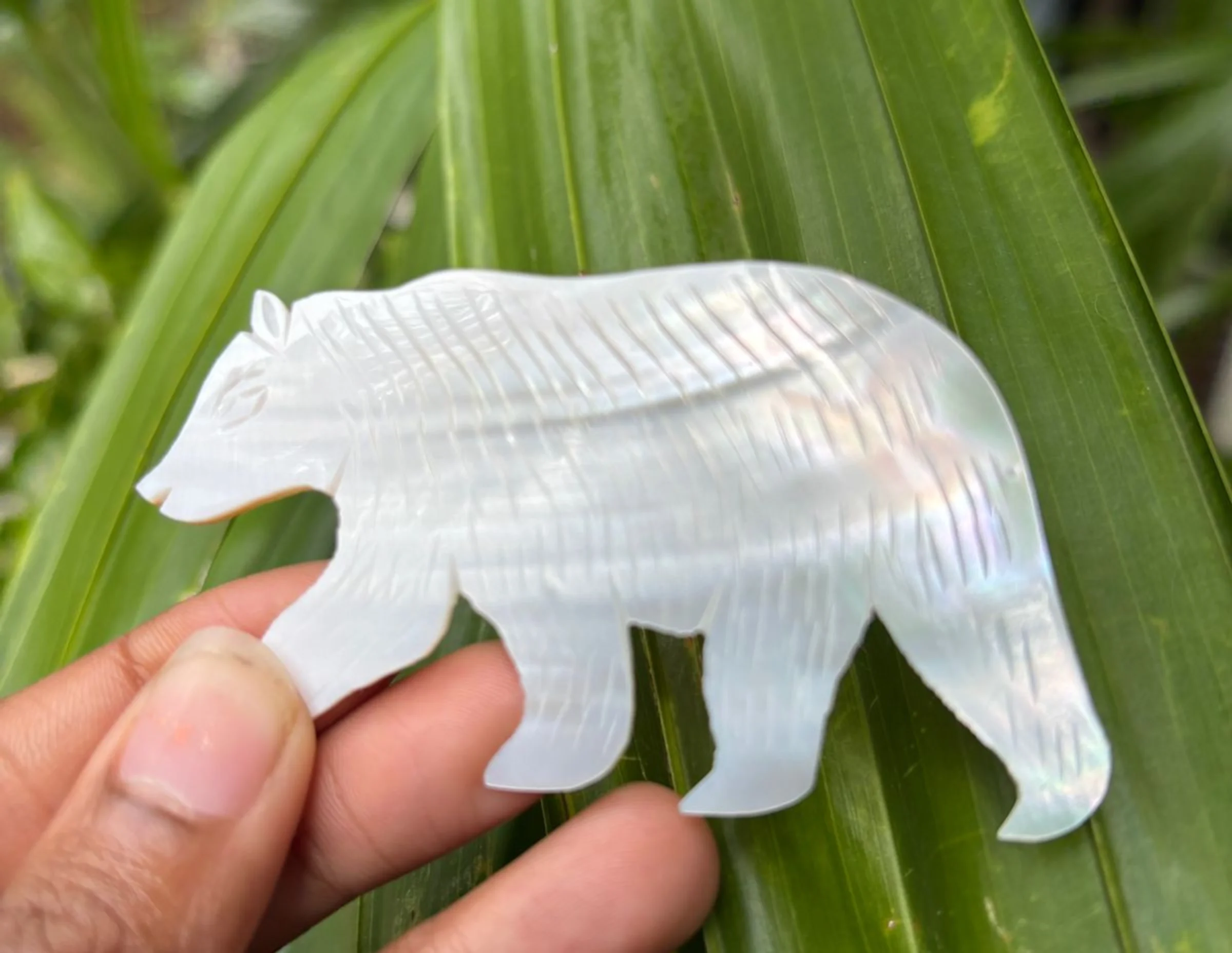 Bear Shape Mother of Pearl Shell – Carved MOP Shell for Crafts & Jewelry